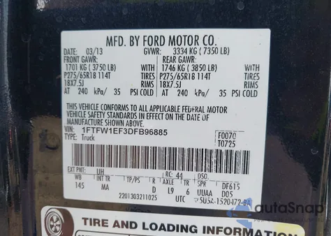 2013 Ford F-150 Xlt z USA, uszkodzony, nr VIN 1FTFW1EF3DFB96885